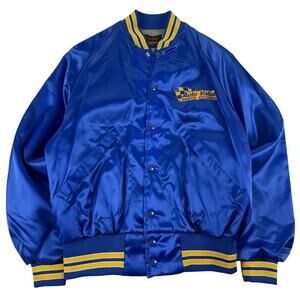 Vintage Auto Value Car Parts Store Satin Blue & Yellow Jacket 90s Size Medium